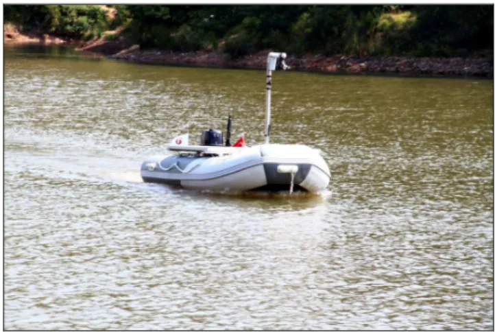 Fig.  1. USV trials on Aydos lake, 05, July, 2012 TABLE I.  T HE  S PECIFICATIONS OF   D OGUS -USV