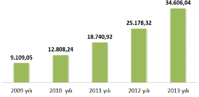 Şekil 2.2: 2009 - 2013 Yılı Türkiye E-ticaret Verileri (Milyon TL) 