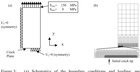 Figure 3:  (a) Schematics of the boundary conditions and loading; and   (b) finite element mesh