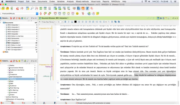 Figure 4.2 MAXQDA screenshot of the number of the utterances related to a coding  