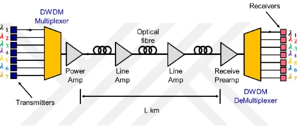 Figure 1.2: Schematic view of a DWDM System. 