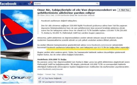 Şekil 2.9  Onur Air’in Facebook sayfasında sosyal medya krizine neden olan paylaşımı 