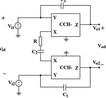 Figure 5. High CMRR first order filter after RC-CR transformation.  Routine analysis of the circuit shown in Fig
