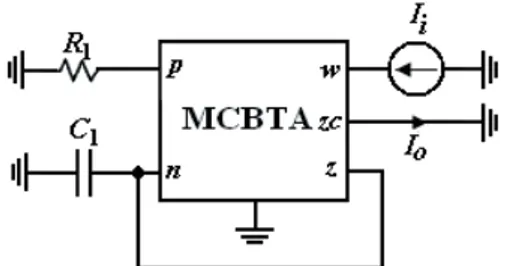 Fig. 8.   MCBTA-based current mode first order all-pass filter. 