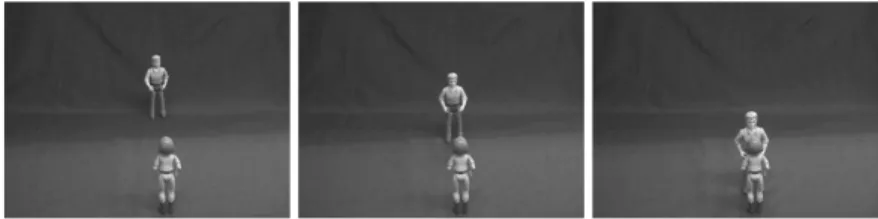Figure 2. Three still frames from one of the dynamic experiment testing item. 