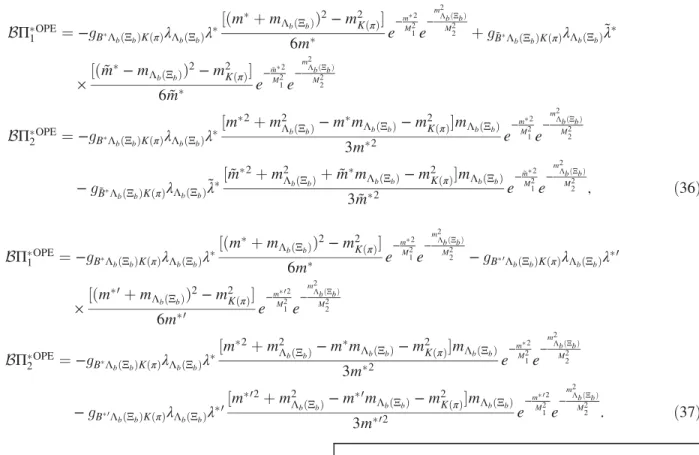 FIG. 2. Left: The coupling constant g ˜Ξ b Λ b K of the 1P excitation of Ξ b ð5955Þ − baryon to Λ b K vs Borel parameter M 2 