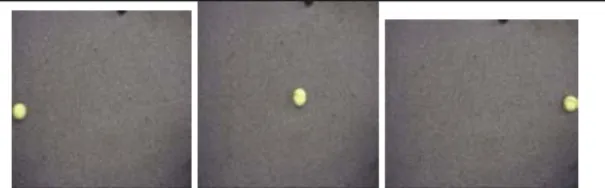 Fig. 2. Images 3, 19, and 36 from a frame  sequence which contains a yellow ball on a blue  background [5]