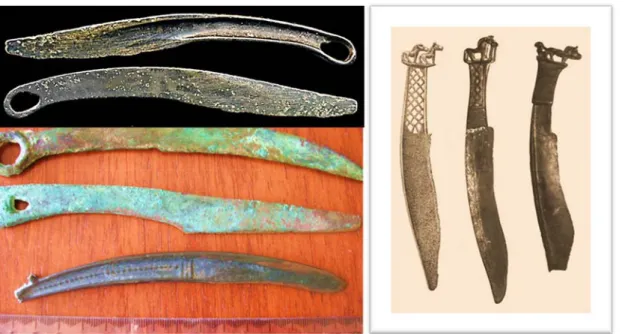 Figure 7.  Norther type Ordos “yataghan-like” inverse curved blades used by nomadic Hunnic-Turk  tribes, 2000-3000 BCE 