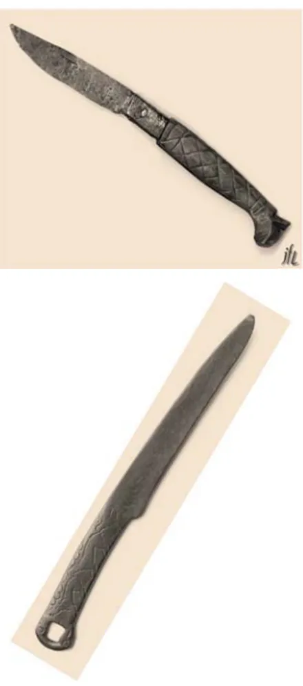 Figure 11. A short yatagan made in 18th  Century (left); A short Ordos bronze  blade 