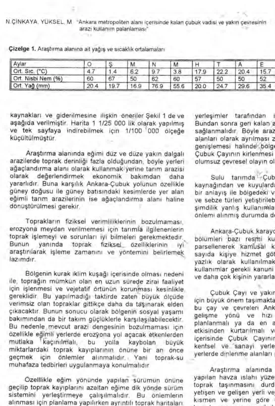 Çizelge 1.  Ara ş t ı rma alan ı na ait ya ğış   ve s ı cakl ı k ortalamalar ı 