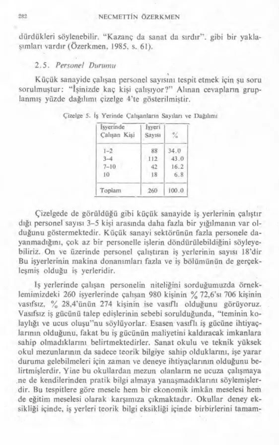 Çizelge 5.  İş   Yerinde Çal ış anlar ı n Say ı lar ı   ve Da ğı l ı m ı 