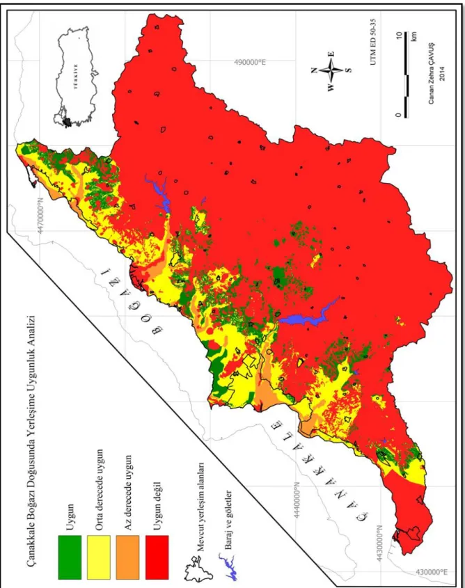 Şekil 3. Araştırma alanına ait yerleşime uygunluk analizi haritası (Çavuş, 2014) .