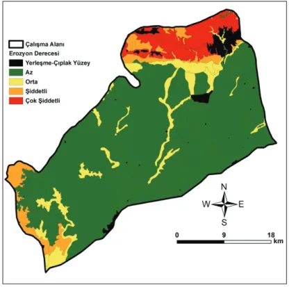 Şekil 5.  Kızıltepe ilçesinde arazinin erozyon risk durumu. 