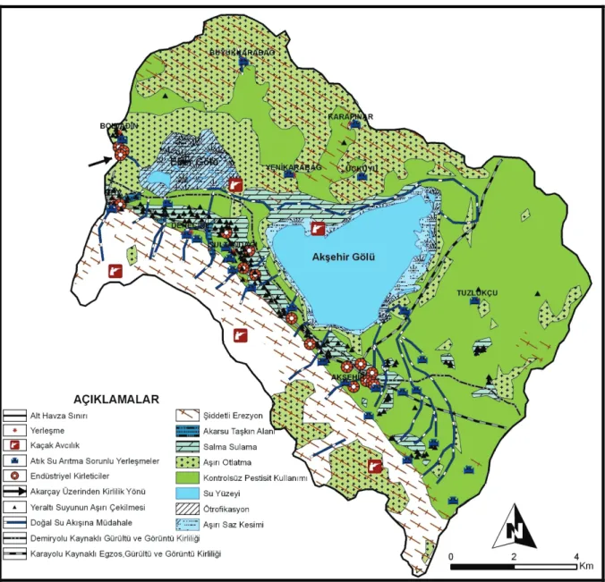 Şekil 8. Eber ve Akşehir Gölleri ve yakın çevresinin sorunları haritası. 