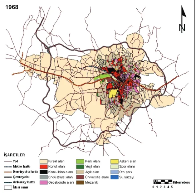 Şekil 4. Ankara kentsel arazi kullanımı, 1968 