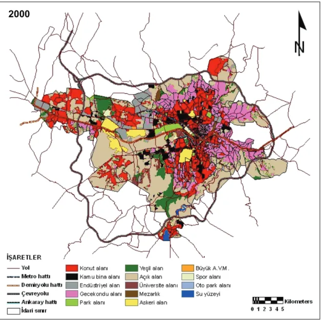Şekil 5. Ankara kentsel arazi kullanımı, 2000 