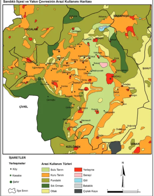 Şekil 6. Sandıklı ilçesinin arazi kullanım haritası (Kaynak: ADUYBİM) 