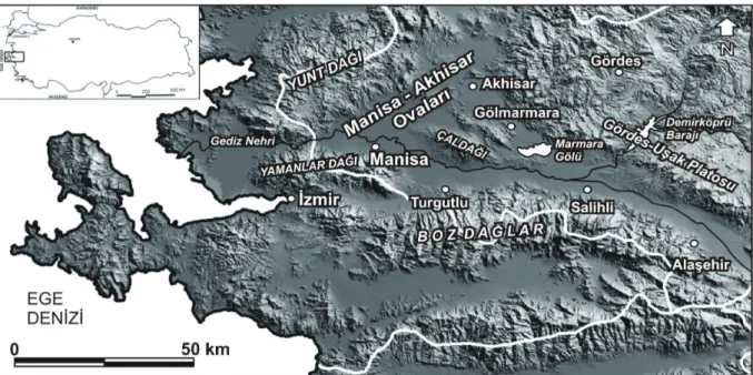 Şekil 1. Ege Bölgesi - Ege Bölümü Akhisar ve Manisa yörelerinin (Akhisar-Manisa ve Aşağı ve Orta Gediz ovaları) 