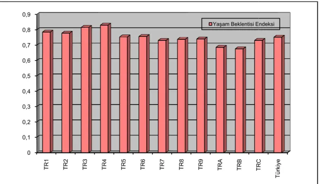 Şekil 14.  İBBS Birinci Düzey Bölgelere Göre Yaşam Beklentisi Endeksi . 