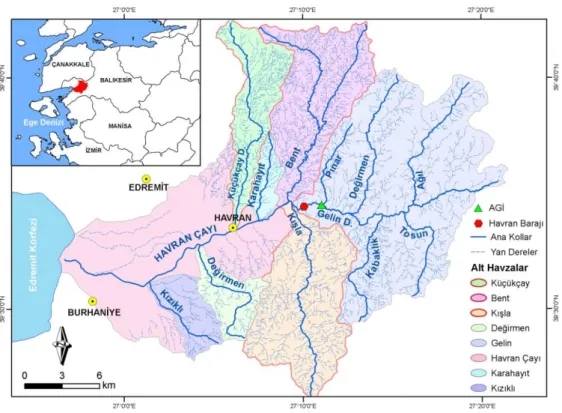 Şekil 2. Saha çevresinde bulunan meteoroloji istasyonlarının yağış şiddeti (Özdemir, 2007a)