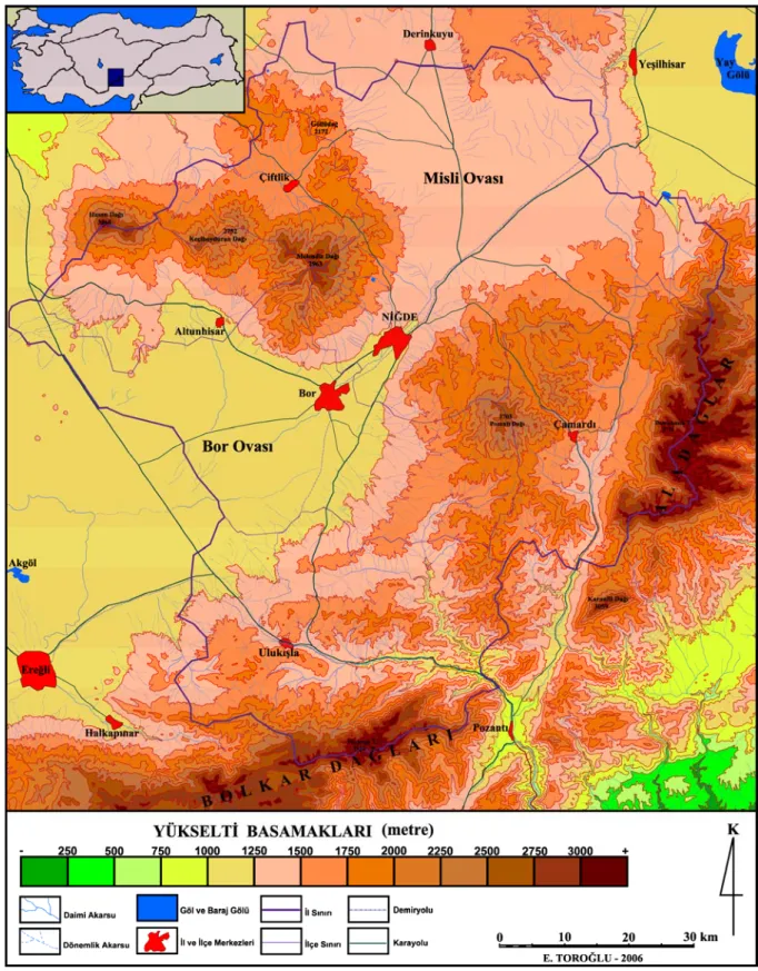 Şekil 1. Niğde İli’nin fiziki haritası. 
