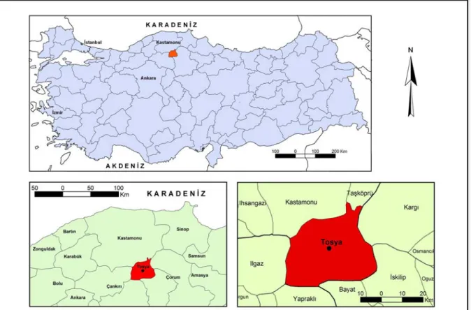 Şekil 1. Tosya ilçesinin coğrafi konumu 