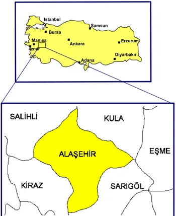 Şekil 1. Alaşehir ilçesinin lokasyon haritası. 