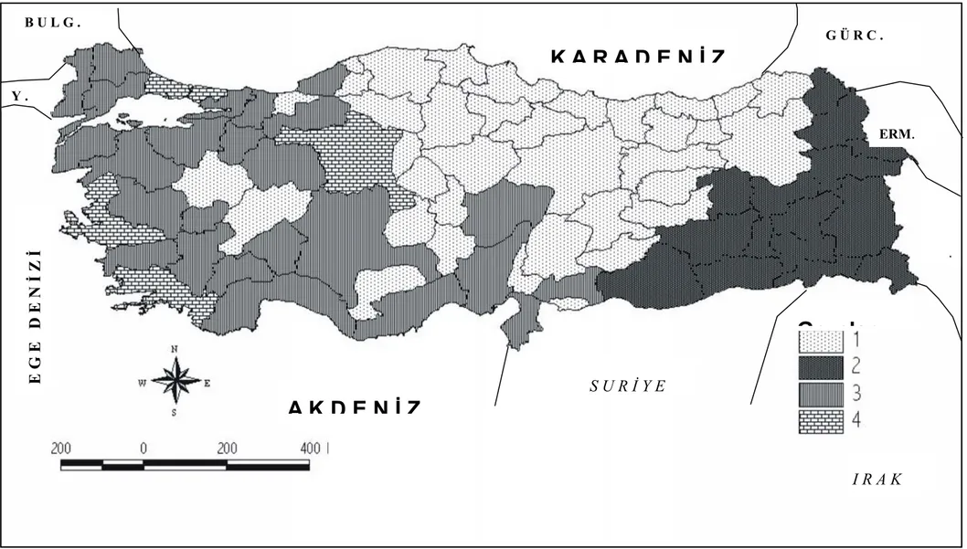 Şekil 3. Türkiye’de illerin  sosyo-ekonomik kriterlere göre 4 gruba ayrılması 