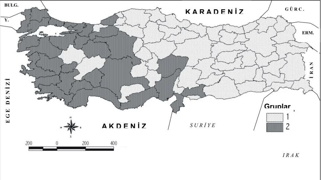 Şekil 4. Türkiye’de illerin  sosyo-ekonomik kriterlere göre 2 gruba ayrılması 