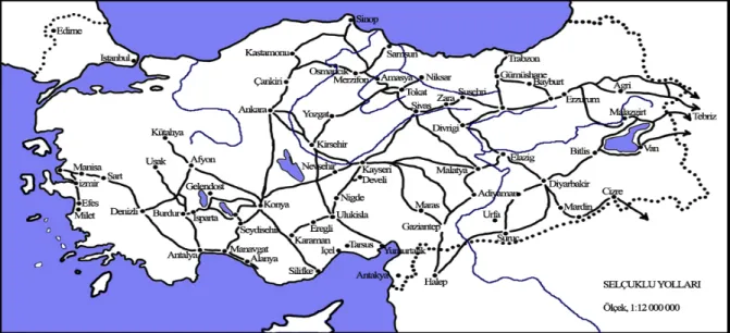 Şekil 2. Osmanlı Döneminde Anadolu’daki yolları.  Kaynak:Cumhuriyetin 50. Yılında Karayollarımız 