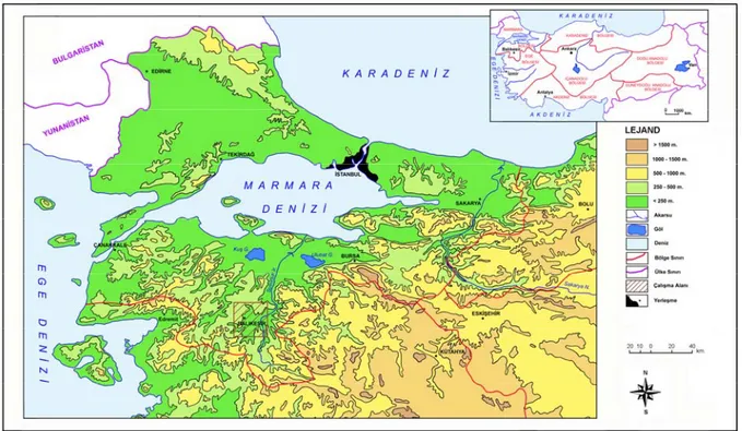 Şekil 2.  Balıkesir Ovası ve yakın çevresinin lokasyon haritası . 