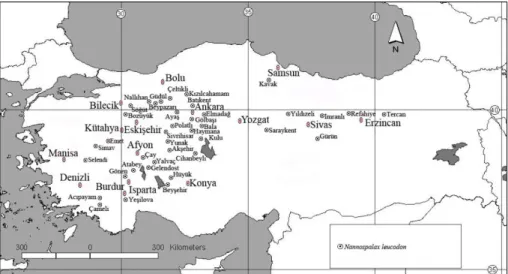 Figure 3. The map showing localities of the collected specimens used in the study 
