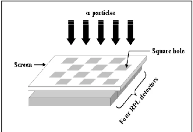 Fig.  1.  Diagram of  the  experiment  with  α-particles  to  determine  the  charged-particle-sensitive  face  of  an RPL detector