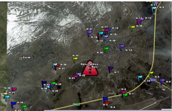 Figure 1. The sampling stations around Kars-city center. 