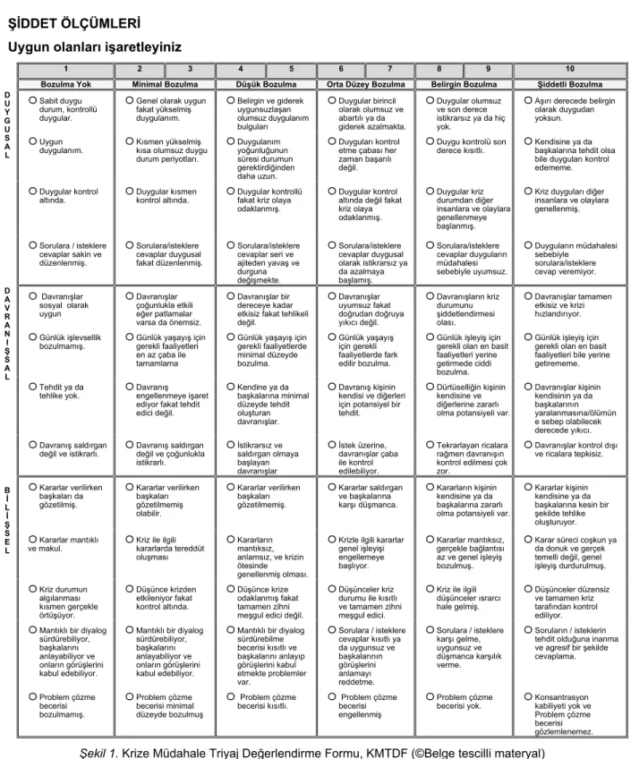 Şekil 1. Krize Müdahale Triyaj Değerlendirme Formu, KMTDF (©Belge tescilli materyal) 