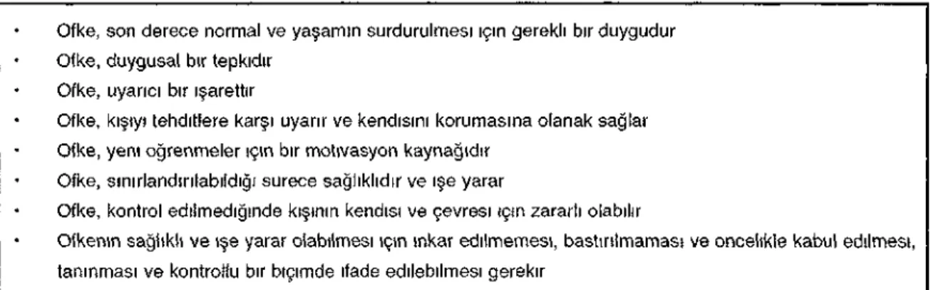 Tablo 1. Öfke nedir, ne işe yarar? 
