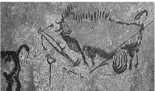 Fig. 2: The bird-headed ithyphallic figure or the “Dead-man” from Lascaux (Bataille, 1955:  114)