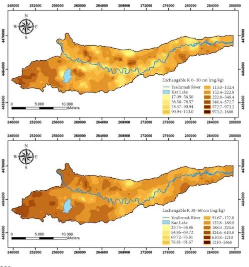 Figure 4. Spatial distribution of  plant available potassium for  0–30 cm depth