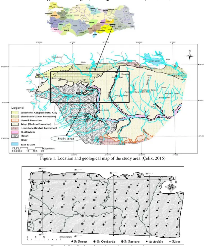 Figure 1. Location and geological map of the study area (Çelik, 2015) 