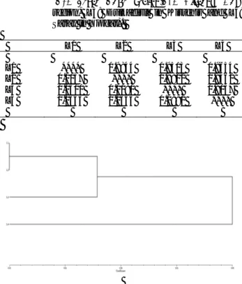 Table V.-  Genetic identity  (above  diagonal)  and  distance  (below diagonal) values for studied populations   (L1:  Seyfe  Lake  region,L2:  Hirfanlı  Dam  region,  L3:  Dulkadirli  in  Kirsehir  and  L4:  Saray in Yozgat)