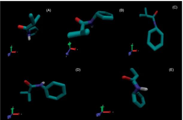 Figure 4. The prediction of ligand binding poses (A) AKT-1 (B) Bcl-2 (C) Bcl-w (D) BRAF (E) Mcl-1.