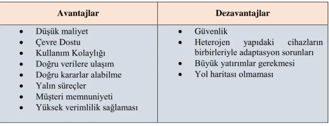 Tablo 2. IoT Avantaj ve Dezavantajları 