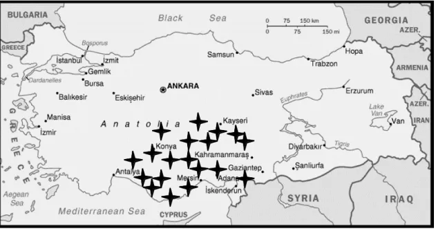 Figure 1. Surveyed areas in Turkey (1999-2000).