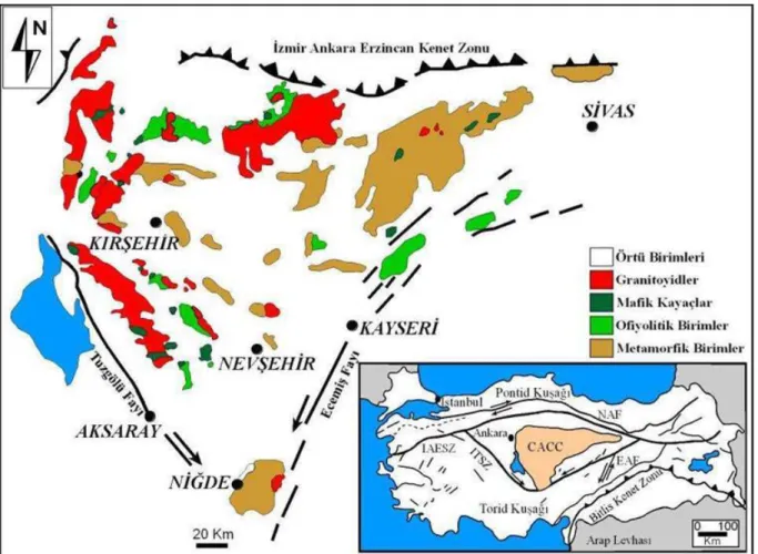 Şekil 1. Orta Anadolu Kristalen Karmasıgı’nın jeoloji haritası (Kadıoglu vd. 2006). 