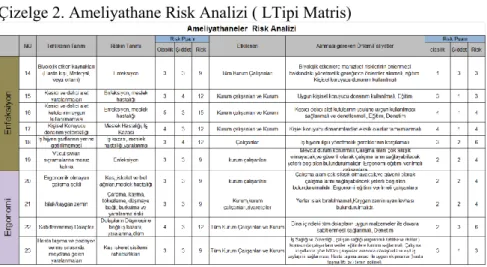 Çizelge 2. Ameliyathane Risk Analizi ( LTipi Matris) 