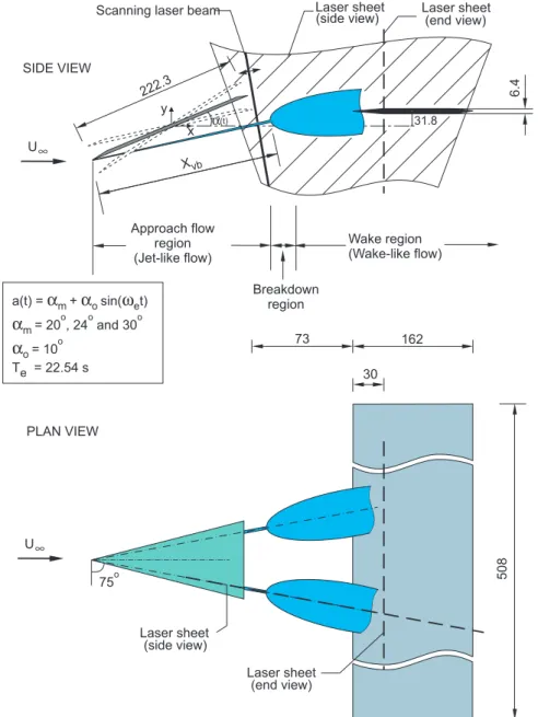 Figure 1. Schematics of delta wing subjected to high-amplitude oscillations about its mid-chord and the impingement plate