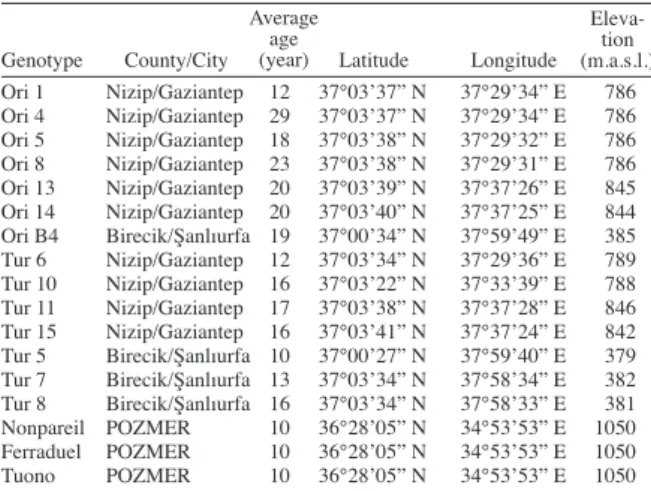 Table 1. Average age and location of almond species.