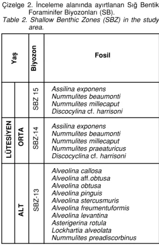 Figure 5. The stratigraphic distribution of the larger benthic foraminifera in the study area.