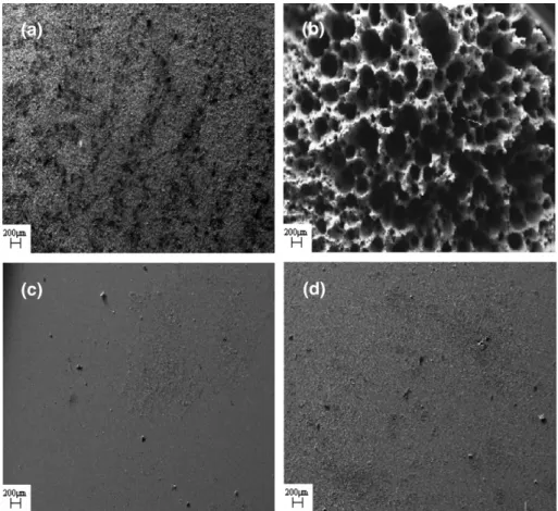 Fig. 13. SEM images of MS samples: after immersion for 1 h (a) and 120 h (b) in 0.5 M H 2 SO 4 solution without inhibitor, and after immersion for 1 h (c) and 120 h (d) in 0.5 M H 2 SO 4 solution in the presence of 10.0 mM N-AR.