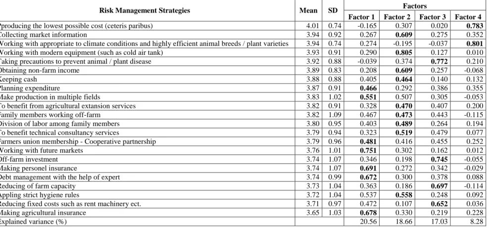 Table 3. Risk Management Strategies and Factor Analysis Results 